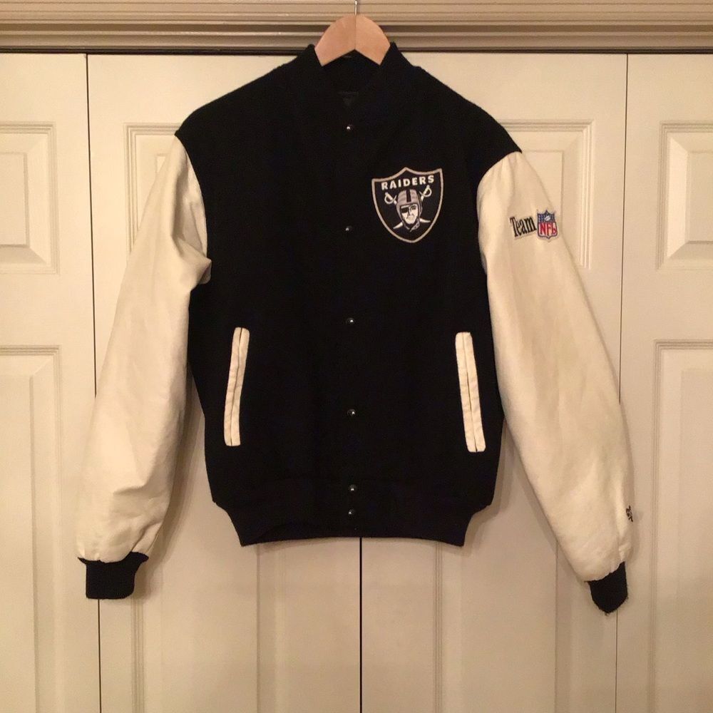RARE Vintage 80s NFL Raiders Chalk Line Varsity Bomber Jacket